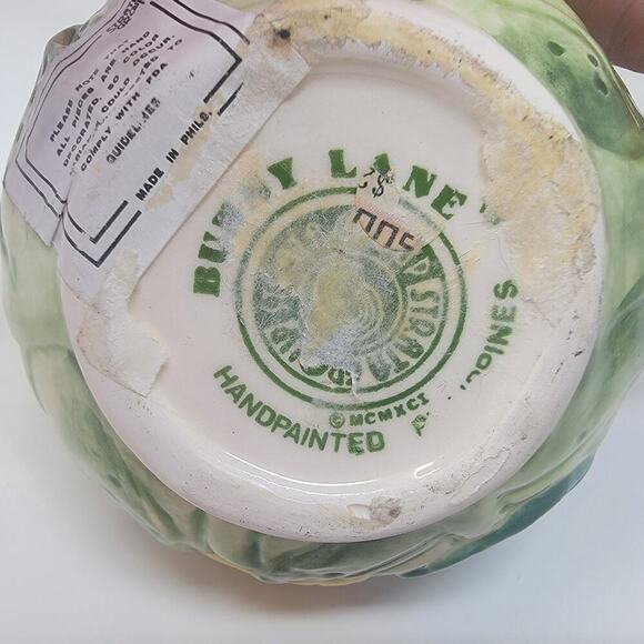 Vintage Bunny Lane By Strata White Rabbit Green Cabbage Easter Tea Pot W/ Lid - Picture 4 of 16